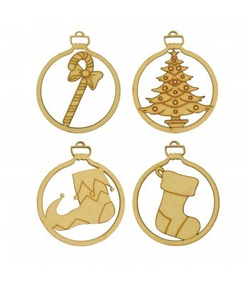 Laser Cut Pack of 4 Themed Baubles - Christmas Shapes set 1
